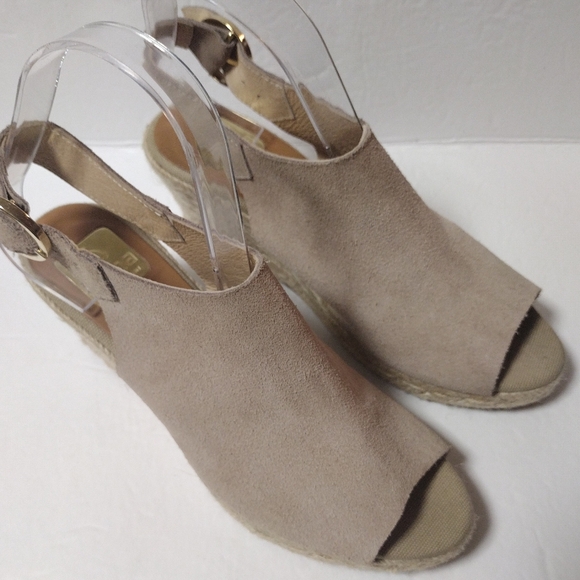 KANNA Made in Spain Taupe Suede Leather Wedge Peep Toe Espadrille Sandal Size 37 - Picture 4 of 10